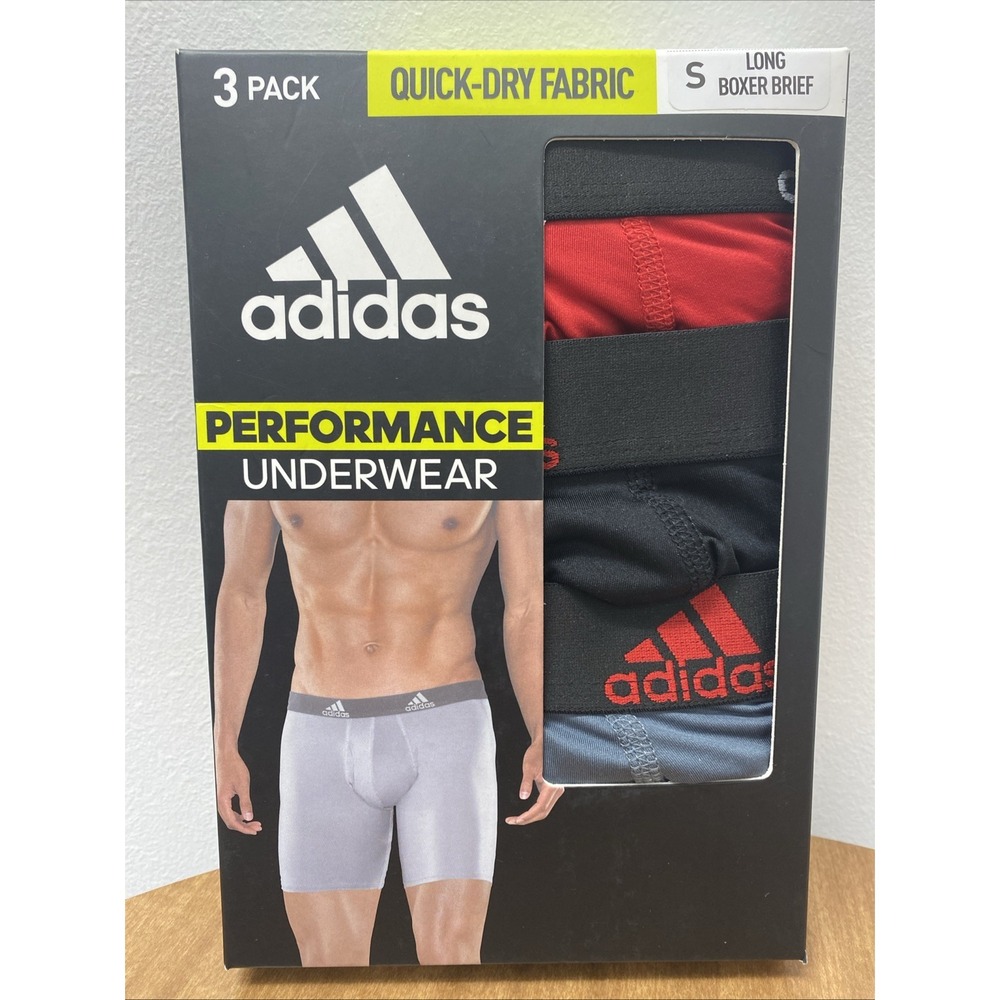 Adidas‎ Mens Performance LONG Boxer Briefs Sz Small (3-Pack) Quick-Dry.